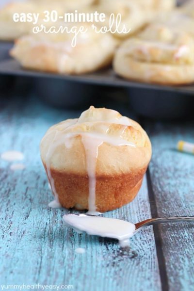30-Minute Orange Rolls - super quick and yummy orange rolls made in about 30 minutes and topped with a lemon glaze!