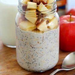 Apple Pie Overnight Oats are the BEST breakfast to wake up to! Easily make it in a mason jar the night before and eat in the morning. No cooking required! You will love the apple pie flavor in this oatmeal! AD