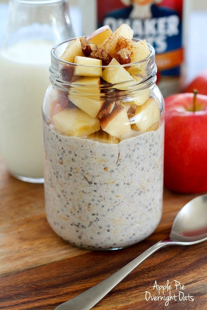 Apple Pie Overnight Oats are the BEST breakfast to wake up to! Easily make it in a mason jar the night before and eat in the morning. No cooking required! You will love the apple pie flavor in this oatmeal!