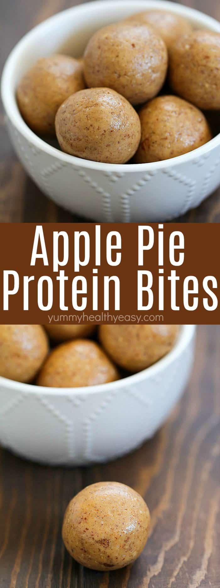 These Healthy Apple Pie Protein Bites are the perfect snack to grab when you need a quick protein boost! Easy to make and grab on the go! AD via @jennikolaus