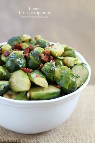 Need an easy side dish? This bacon brussels sprouts recipe is the way to go! They're fancy enough to serve as a side dish at a party but quick & easy enough to be added in with a weeknight meal.
