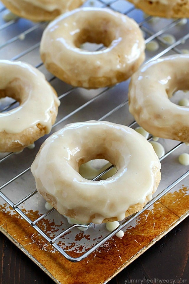 Baked Eggnog Donuts with Eggnog Glaze for the breakfast WIN! These homemade donuts are full of eggnog flavor, moist on the inside, totally easy to make and completely dairy free! If you like eggnog, these are a must-make! Perfect for Christmas breakfast!! AD