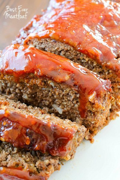 This Meatloaf Recipe is my family's FAVORITE Sunday night dinner! It really is the Best Ever Meatloaf, and it is incredibly easy to make. So much flavor packed inside with a delicious glaze spread on the top!