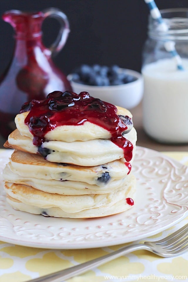 Blueberry Sour Cream Pancakes with Fresh Homemade (easy!) Syrup - say hello to your new favorite breakfast! Blueberry Pancakes with Fresh Homemade (easy!) Syrup - say hello to your new favorite breakfast!