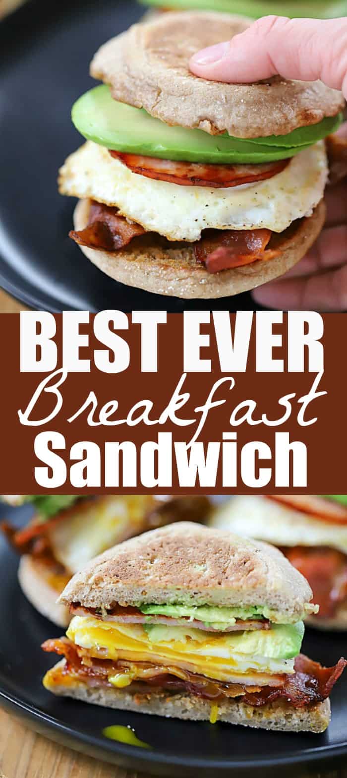 Start your morning off right with this Egg, Bacon and Avocado Breakfast Sandwich! A buttered whole wheat english muffin filled with crispy bacon, canadian bacon, fried egg and avocado. So yummy and definitely the best breakfast recipe ever!
#recipe# breakfast #breakfastrecipe #sandwich #easy #bacon #eggs #avocado #bestever via @jennikolaus