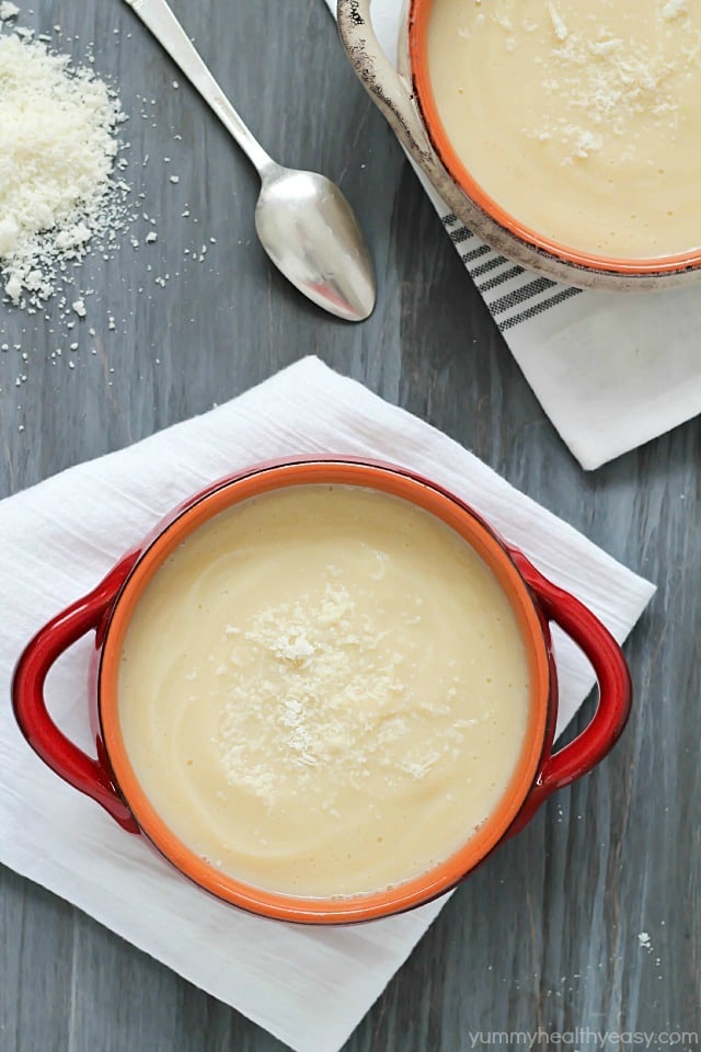EASY Cauliflower Soup that's super healthy but doesn't taste healthy (hint: YUM!) Vegetarian, gluten-free, paleo and clean eating. So delicious!