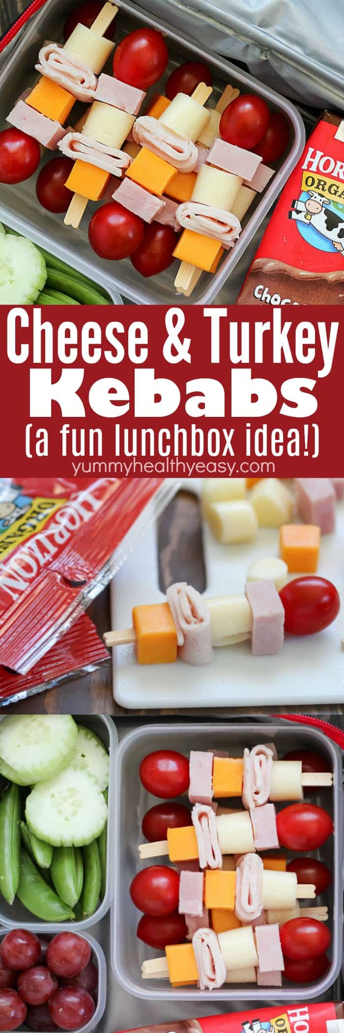 These Cheese & Turkey Kebabs are the cutest lunchbox idea for both kids AND adults! Cubed turkey and cheese are skewered onto toothpicks for a fun change up for lunch! AD via @jennikolaus
