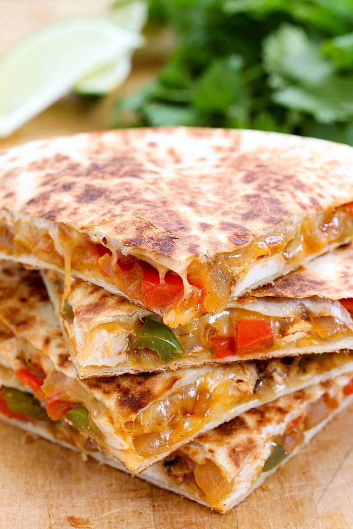 The Best Ever Cheesy Chicken Fajita Quesadilla!