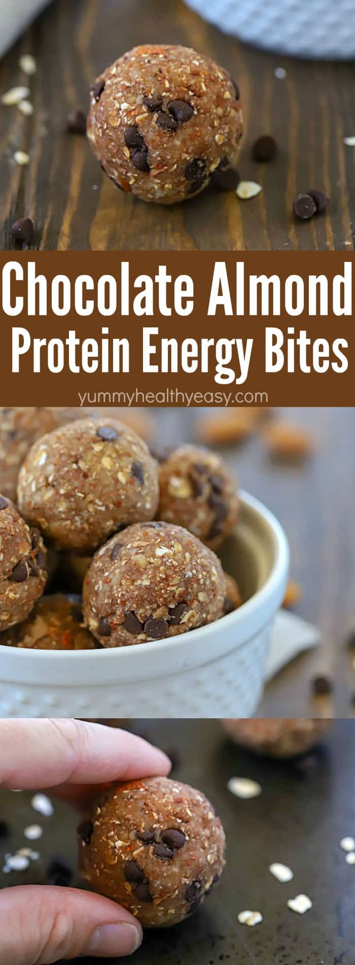 Looking for a easy to grab snack that's packed with flavor AND protein? Try these Chocolate Almond Protein Energy Bites! They're easy to make with only a few ingredients (that you probably already have on hand!) and they taste so yummy! Plus, there are 5 grams of protein in each ball! Do yourself a favor and make a batch of these today! #ad #snack #energybites #protein #healthysnack #chocolate #almond #easy via @jennikolaus