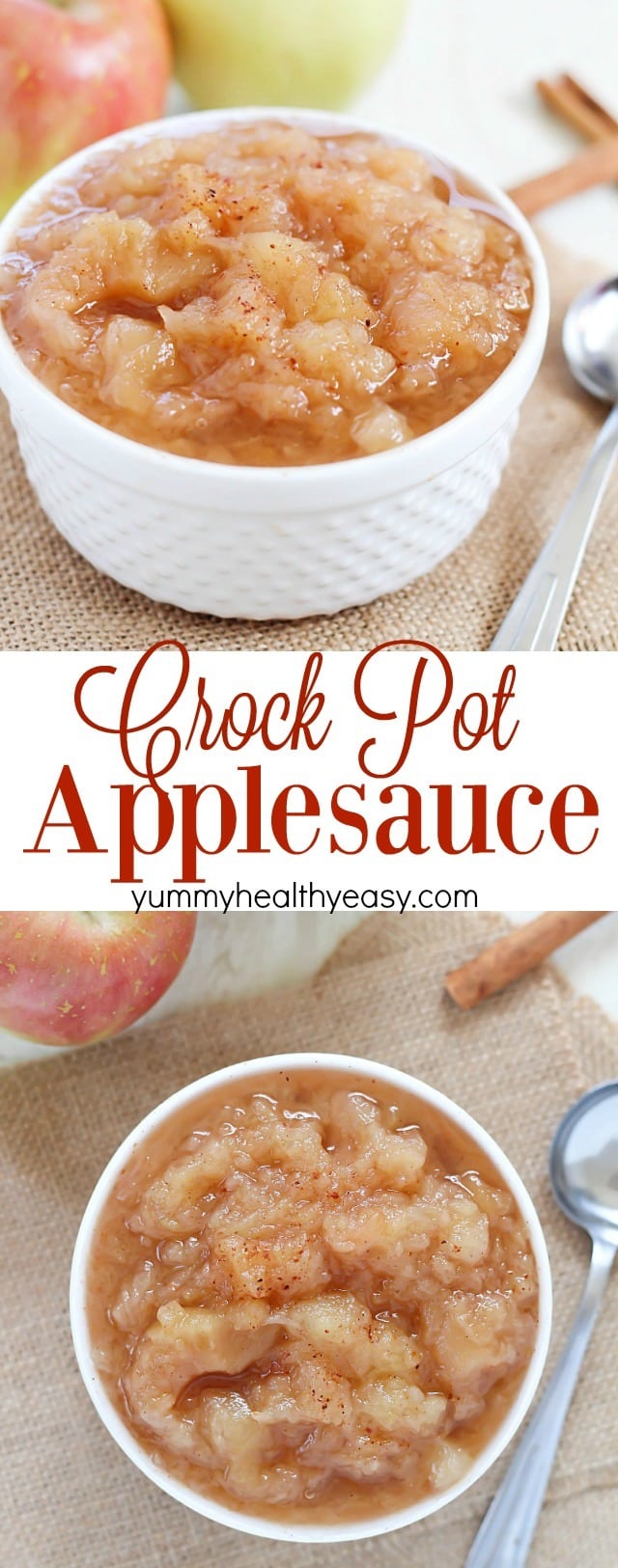 Homemade Crock Pot Applesauce is the perfect way to celebrate fall! This applesauce recipe is so simple and uses up all of those extra apples you have sitting around. Easy, only 5 ingredients, and incredibly tasty!