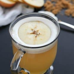 Warm, creamy, delicious caramel hot apple cider cooked right in the crock pot, and with only 4 easy ingredients!