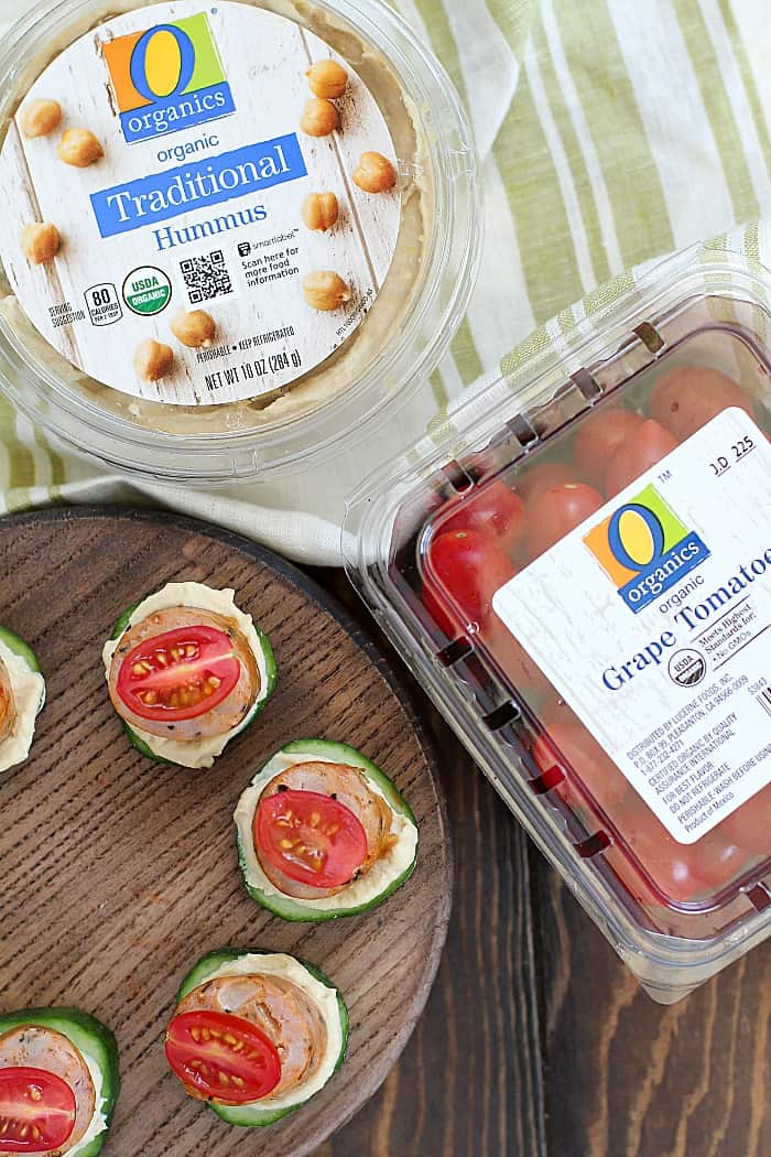 Snack time is a breeze with these Sausage Cucumber Bites! A great low carb snack for the whole family! #AD