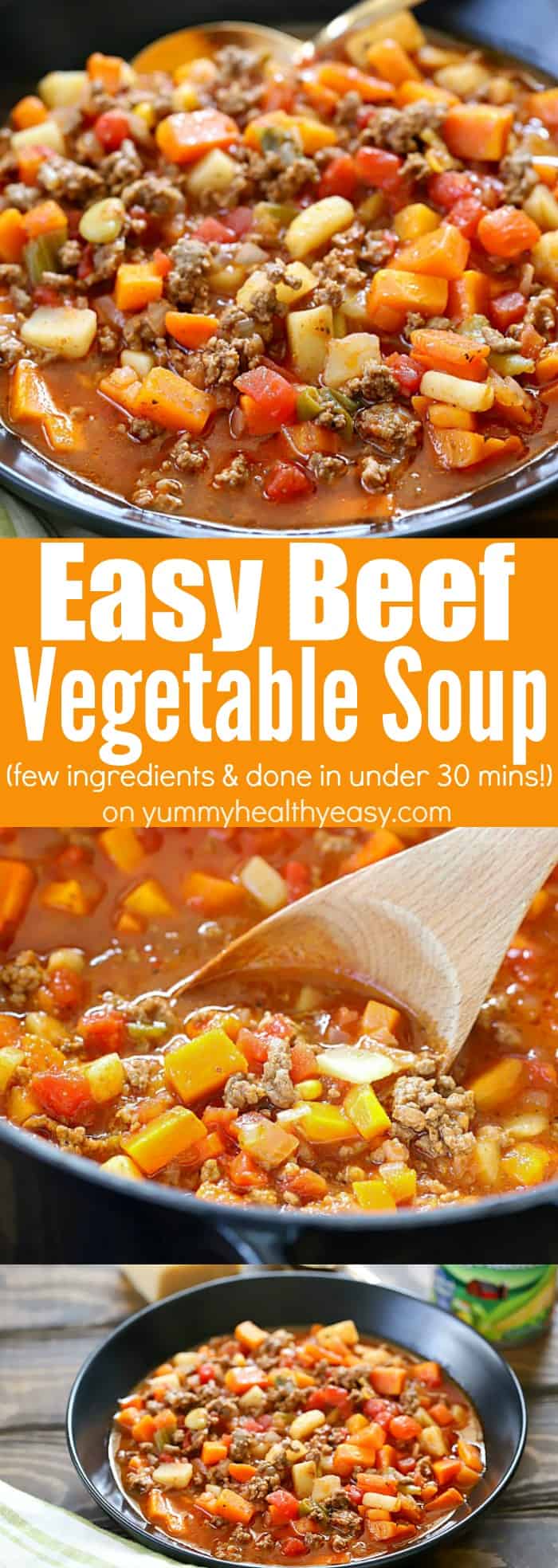 You will LOVE this easy dinner recipe: Easy Vegetable Beef Soup! It has very few ingredients (you probably have most on hand right now) and is done under 30 minutes! Plus it tastes incredible! #sponsored #soup #easyrecipe #dinner #dinnertime #easydinnerrecipe #yummyhealthyeasy #healthyrecipe #delicious #easysoup #healthy #yummy #30minutemeal #stovetopdinner #quick #easy #healthydinner via @jennikolaus