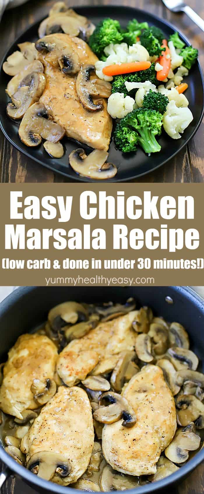 This Easy Chicken Marsala Recipe is one of my favorite low carb recipes! It's so easy to make and is done in under 30 minutes. Can you believe that?! The chicken is super flavorful and juicy, too. You won't even believe this dinner recipe is homemade and not from a restaurant!
#dinner #recipe #chicken #chickenmarsala #marsala #30minutedinner #easyrecipe #easydinner #lowcarb #healthy #fewingredients via @jennikolaus