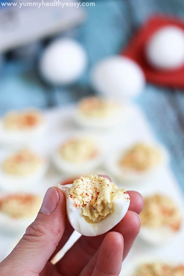 Easy Deviled Eggs - creamy, simple, delicious recipe. Perfect to bring to a party, everyone loves these! Easy Deviled Eggs - creamy, simple, delicious recipe. Perfect to bring to a party, everyone loves these!