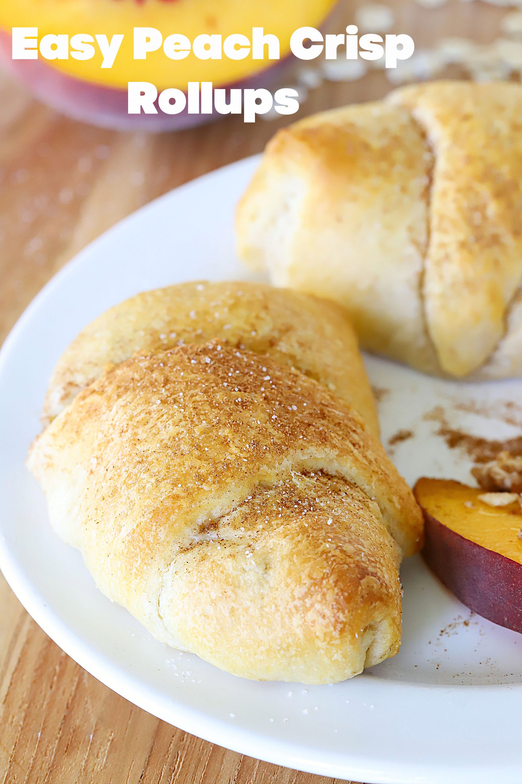 If you love Peach Crisp but don't want to make a whole pan of it, you need to try these Easy Peach Crisp Rollups! Minimal ingredients, easy to make and incredibly delicious! They're the perfect portion controlled dessert! #dessert #peaches #crisp #easydessert #fallfood #yummyhealthyeasy via @jennikolaus