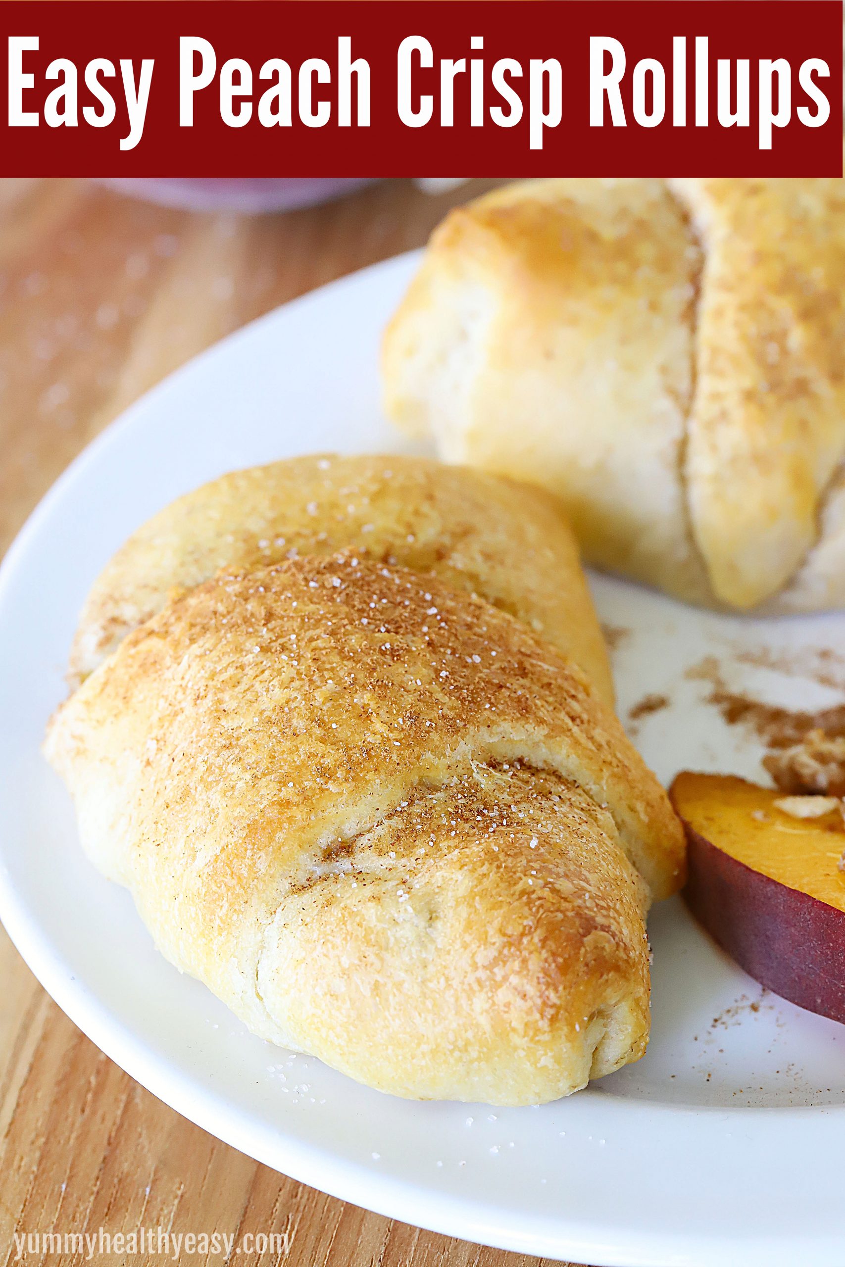 If you love Peach Crisp but don't want to make a whole pan of it, you need to try these Easy Peach Crisp Rollups! Minimal ingredients, easy to make and incredibly delicious! They're the perfect portion controlled dessert! #dessert #peaches #crisp #easydessert #fallfood #yummyhealthyeasy via @jennikolaus