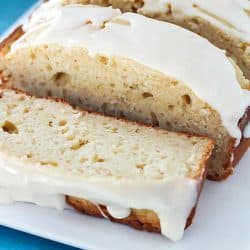 Light and moist eggnog bread drizzled with an eggnog glaze. So much flavor packed into one loaf! Soft, moist and delicious. This is a must-make!