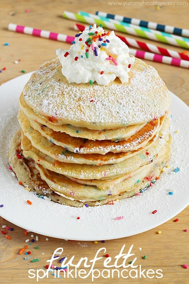 EASY and festive Funfetti Pancakes from scratch! These are perfect for celebrating someone special's Birthday…or just because! EASY and festive Funfetti Pancakes from scratch! These are perfect for celebrating someone special's Birthday…or just because!