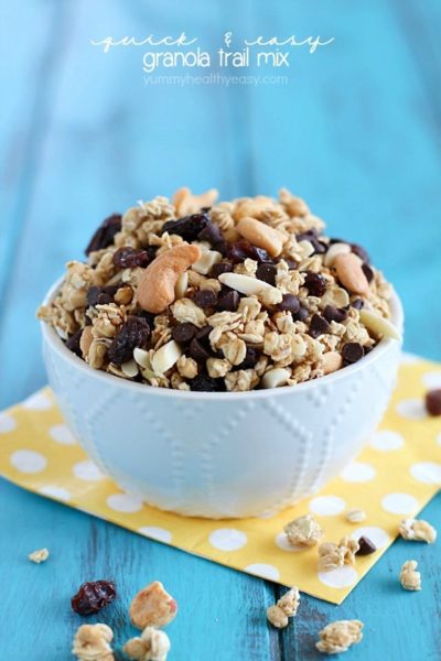 This granola trail mix is such an easy snack! It's healthy, full of protein, and totally delicious.