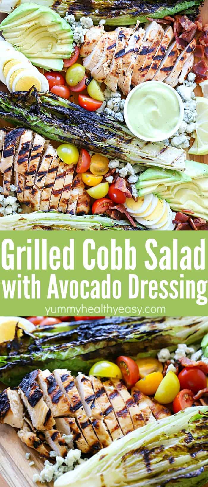 You will love this Grilled Cobb Salad with Avocado Dressing! It's the perfect salad for summer with marinated and grilled chicken, grilled romaine, cherry tomatoes, hard boiled eggs, avocado, blue cheese and bacon. Don't forget the avocado dressing!
#AD #salad #cobb #cobbsalad #avocado #chicken #grilled #bbq #grilledchicken #recipe #easy #diy #healthy #yummy #CaAvocado via @jennikolaus