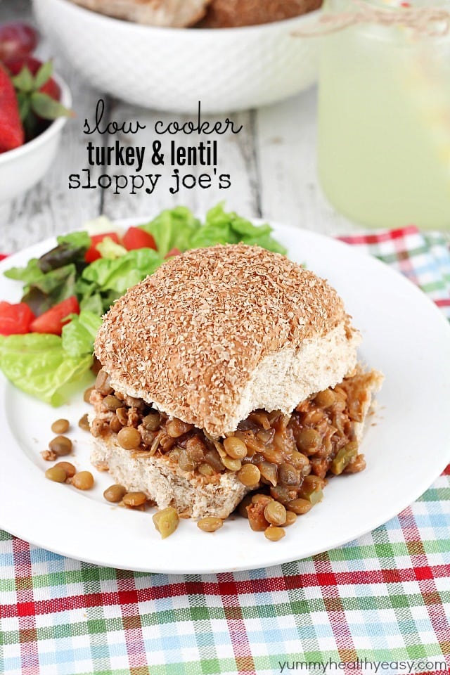 Easy slow cooker Sloppy Joe sandwiches made with ground turkey and lentils. A healthy spin on Sloppy Joes that the whole family will love! #cleaneating Easy slow cooker Sloppy Joe sandwiches made with ground turkey and lentils. A healthy spin on Sloppy Joes that the whole family will love! #cleaneating