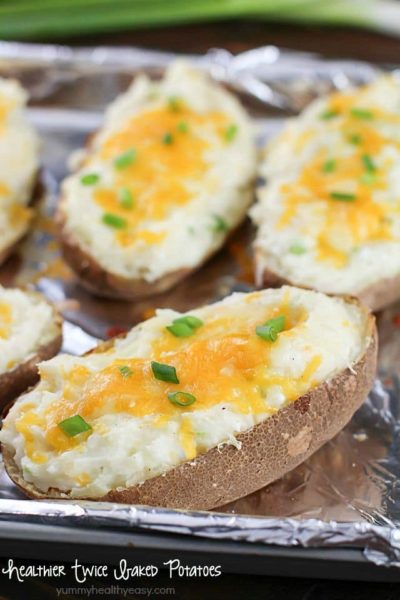 Craving a twice baked potato but don't want all the calories? Make some Healthy Twice Baked Potatoes! With few ingredients and double the flavor, you will LOVE these!