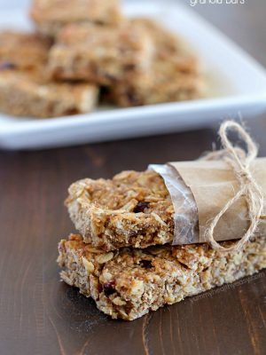 These Homemade Healthy Granola Bars are full of good stuff – oats, wheat germ, flax seed, dried cranberries, and applesauce to name a few! They’re quick to make and are a great healthy snack to eat throughout the week. A family favorite!