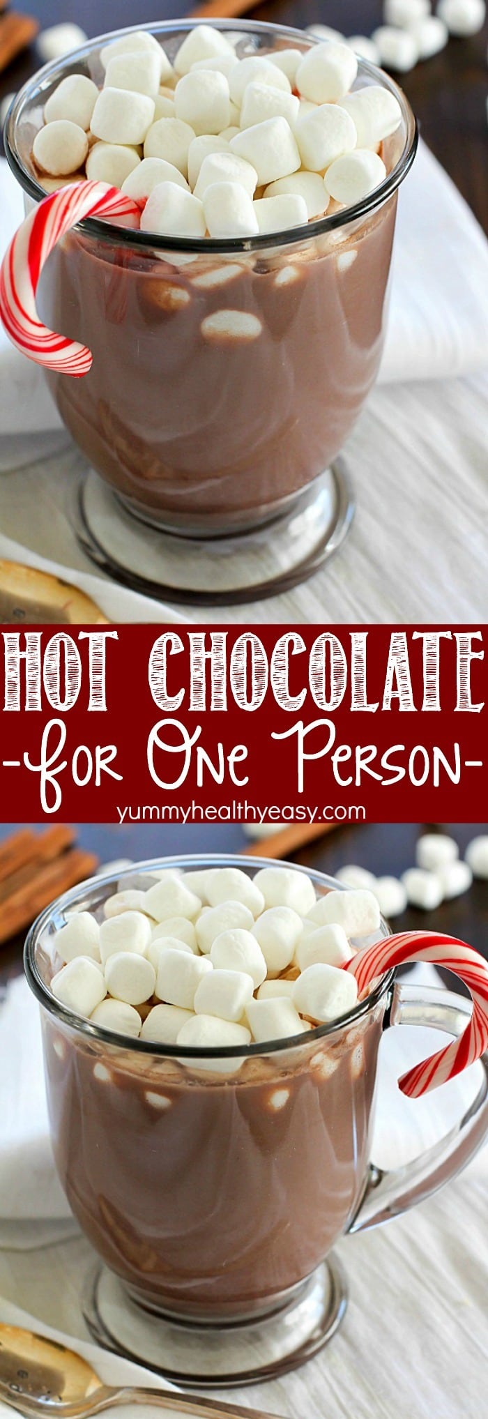 Ever crave a mug of homemade hot chocolate but don't want to make a whole batch? Check out this Hot Chocolate for ONE! Only 4 easy ingredients and ONE minute to a fabulous & fast mug of hot chocolate!