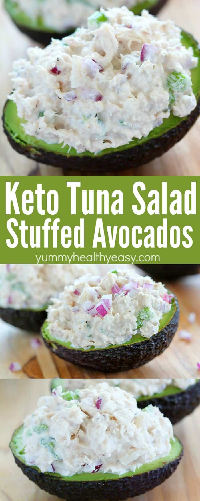 You have to try these Keto Tuna Salad Stuffed Avocados aka Tuna Salad Boats! They're a great low-carb lunch option, with a secret ingredient that gives it a little extra crunch you won't want to miss! #AD #avocado #tunasalad #easylunchrecipe #tunasaladrecipe #yummyhealthyeasy via @jennikolaus