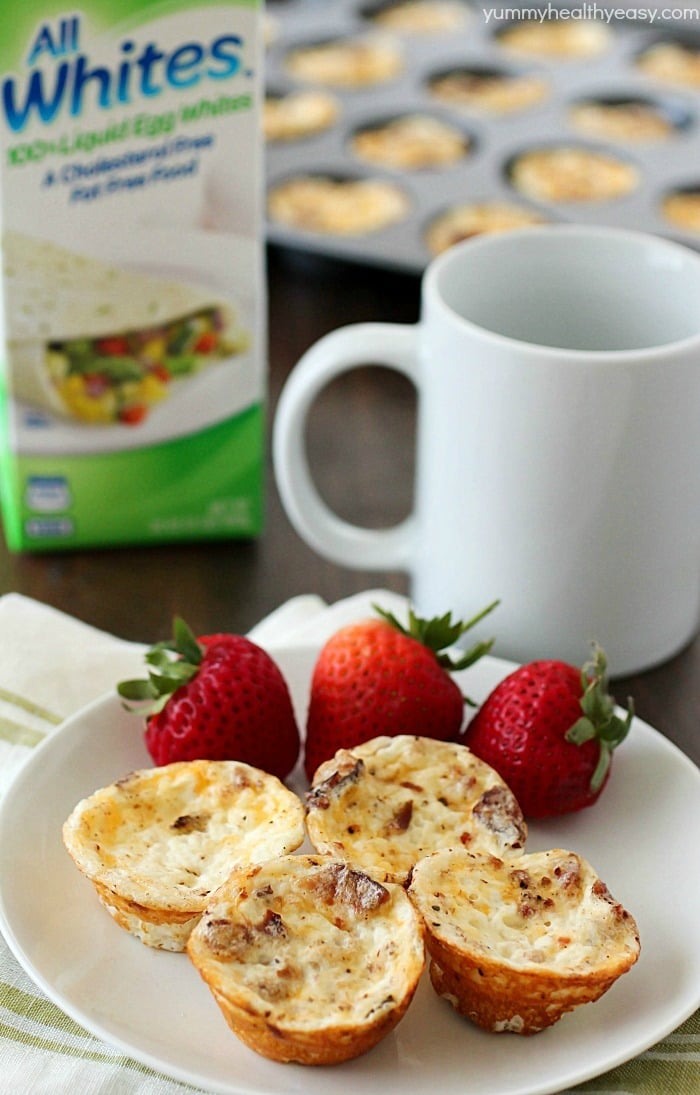 Mini Bacon Egg Muffins are healthy little breakfast bites full of yummy protein. Only 43 calories and 3 grams of protein in every mini egg muffin! They're easy to make and perfect to make ahead and grab on the go! AD