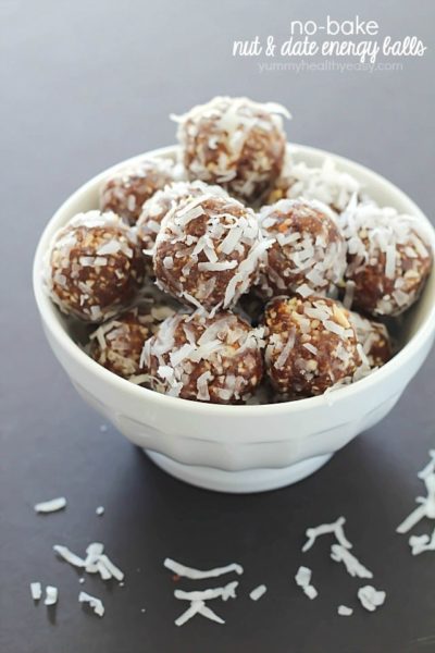 No-Bake Nut & Date Energy Balls are perfect for a quick pick-me-up snack to keep you going throughout the day! (no refined sugars added)