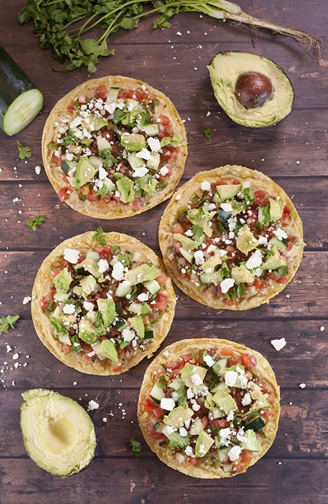 Pine Nut Hummus Pico de Gallo Tostadas - 15+ Game Day Snacks @ yummyhealthyeasy.com