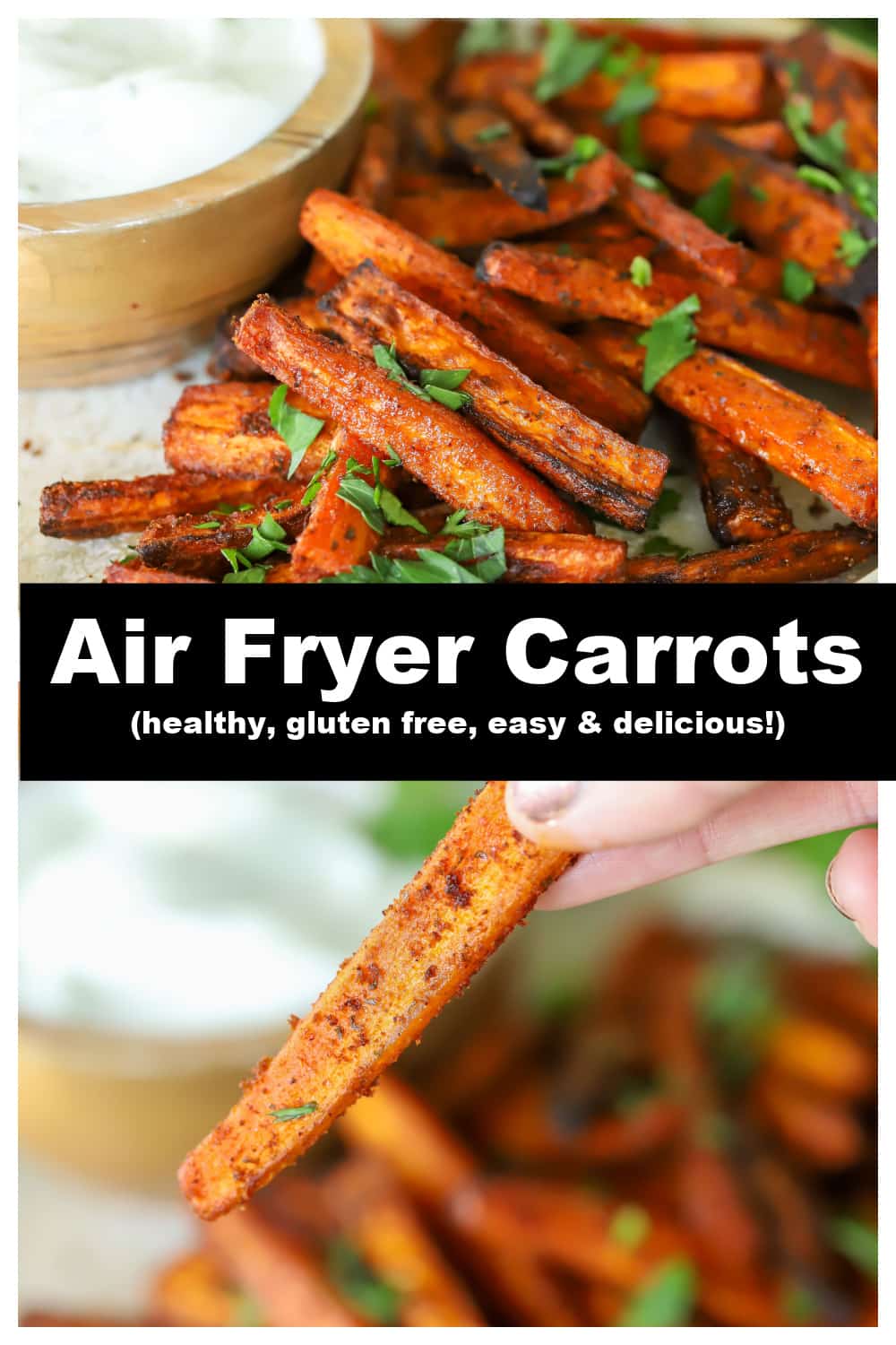 Want a new, fun way to eat your vegetables? These Air Fryer Carrot Fries are it! Healthy, gluten free, easy and absolutely delicious. via @jennikolaus