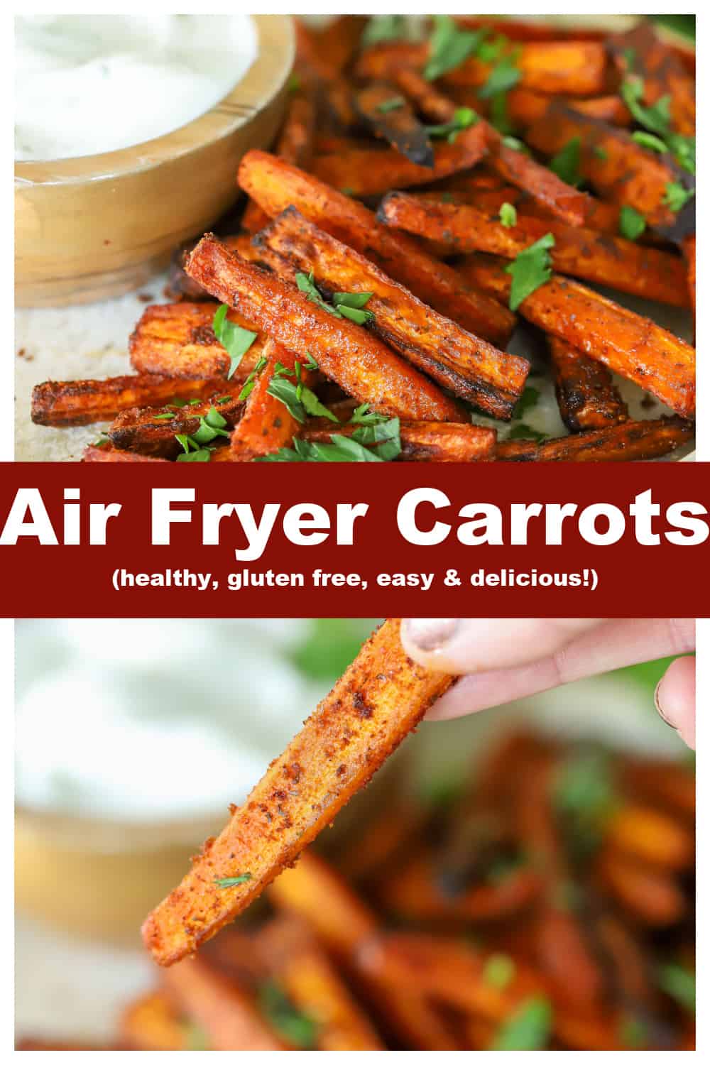 Want a new, fun way to eat your vegetables? These Air Fryer Carrot Fries are it! Healthy, gluten free, easy and absolutely delicious. via @jennikolaus