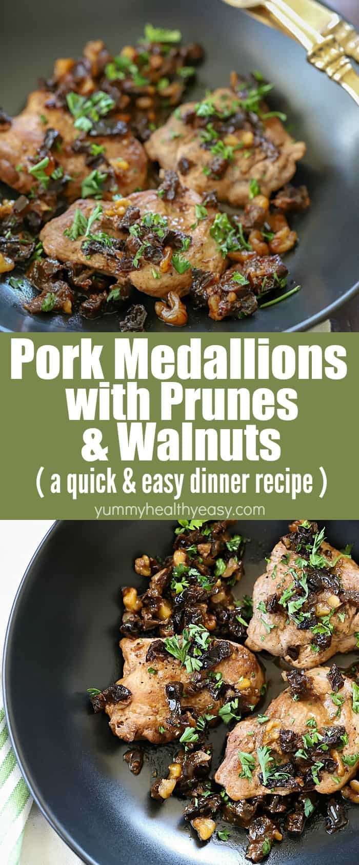 Need a quick & easy dinner idea? Try these Pork Medallions with California Prunes and Walnuts! It's super easy to make, only takes a few minutes to cook up, and tastes like it came from a five star restaurant! Make it tonight for dinner! #AD #pork #prunes #walnuts #dinner #easy #healthy #recipe #theotherwhitemeat #paleo #keto via @jennikolaus