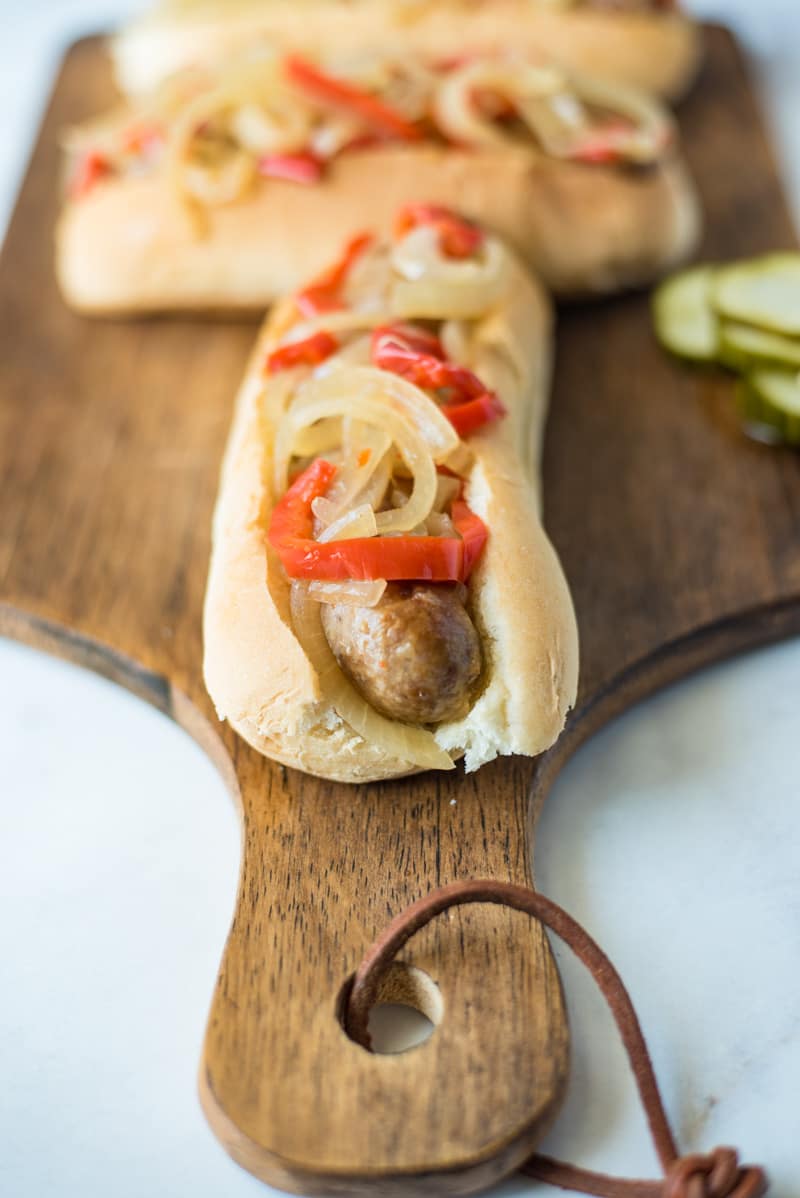 Slow Cooker Beer Bratwurst with Onions & Peppers - 15+ Fall Slow Cooker Recipes!