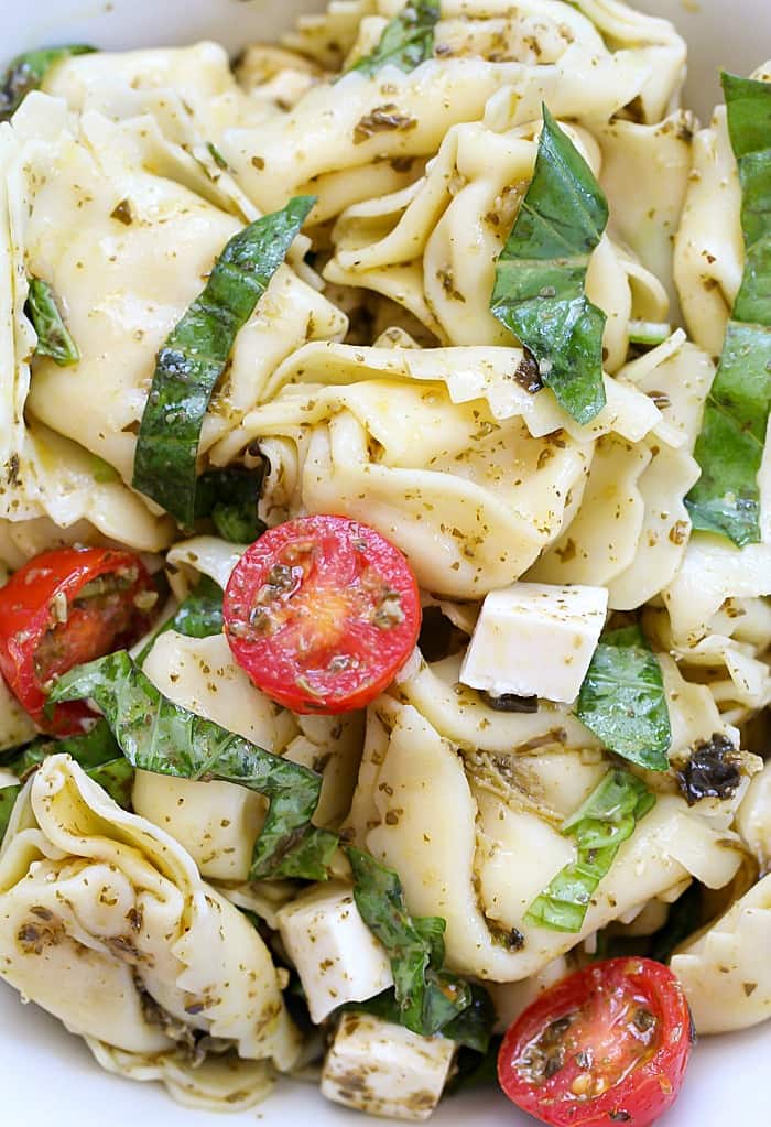 This Easy Tortellini Pesto Salad is the perfect side dish for a BBQ or potluck!