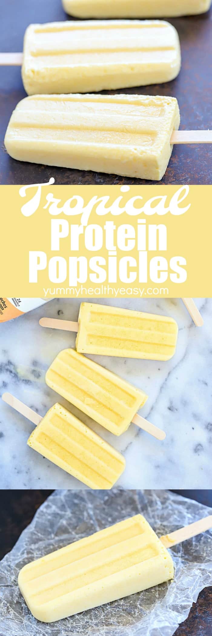 Everyone loves a popsicle! Try making your own at home with this Tropical Protein Popsicles Recipe! Only a few ingredients blended up and poured into popsicle molds for a high protein, delicious treat! Only 49 calories and 4 grams of protein in each popsicle! #ad #premierprotein #tropical #popsicle #highprotein #dessert #treat #summer #easyrecipe #healthy via @jennikolaus