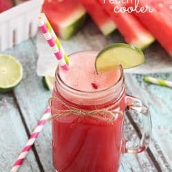 Easy Watermelon Peach Cooler - a delicious drink made from ripe peaches and watermelon then mixed with lemon-lime soda. Refreshing, healthy and easy!