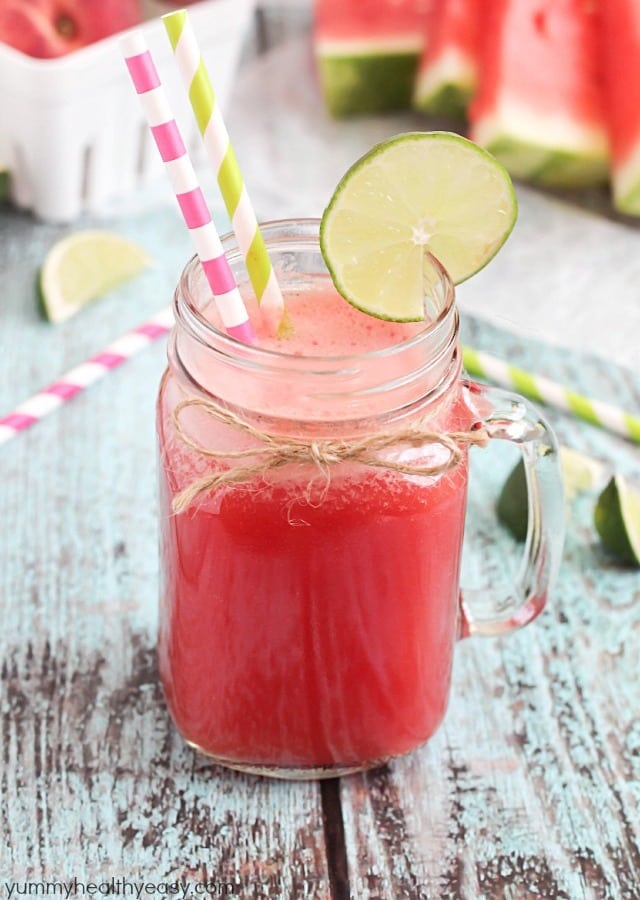 Watermelon Peach Cooler - delicious drink that's perfect for summertime! Easy Watermelon Peach Cooler - a delicious drink made from ripe peaches and watermelon then mixed with lemon-lime soda. Refreshing, healthy and easy!
