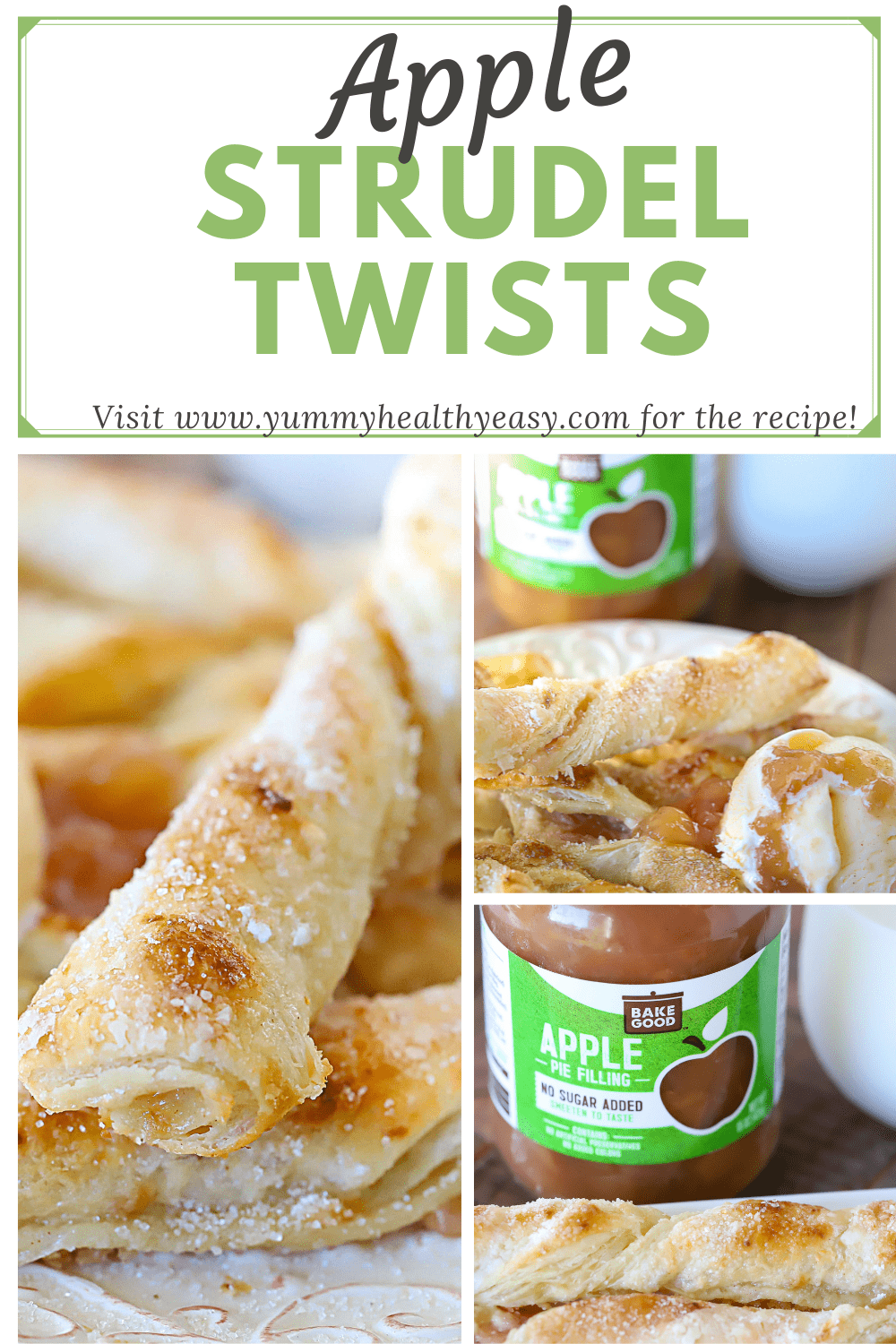 Who knew apple pie filling could help create such an amazing and fun dessert?! These Apple Strudel Twists are so easy to make. Puff Pastry dough is filled with a cream cheese and BakeGood™ Apple Pie Filling mix, then twisted and baked - heaven in a crunchy dessert breadstick. #ad @bakegood #bakegood #dessert #yummy via @jennikolaus