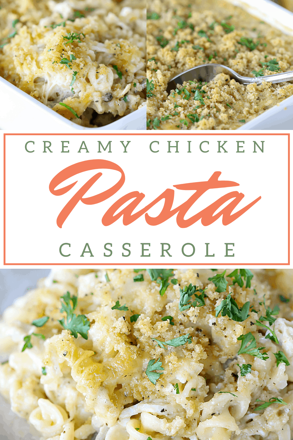 Looking for an easy, cheesy and family approved dinner recipe? You NEED this Creamy Chicken Pasta Casserole in your life! It's always a hit and makes great leftovers (if there are any!) #chicken #dinner #easy #yummy #casserole #pasta #familydinner #yummyhealthyeasy via @jennikolaus