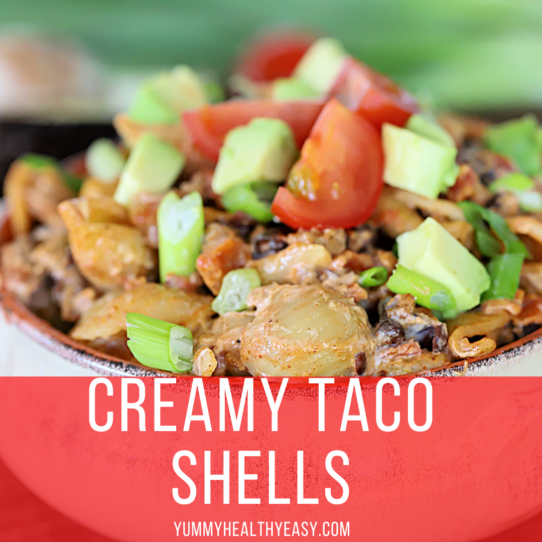 Looking for a change from your normal Taco Tuesday? Check out these Creamy Taco Shells! It's a quick 30-minute meal cooked all in one pan -ground turkey, black beans, taco seasoning and whole-wheat shells combined to make a hearty, healthy, delicious weeknight dinner! via @jennikolaus