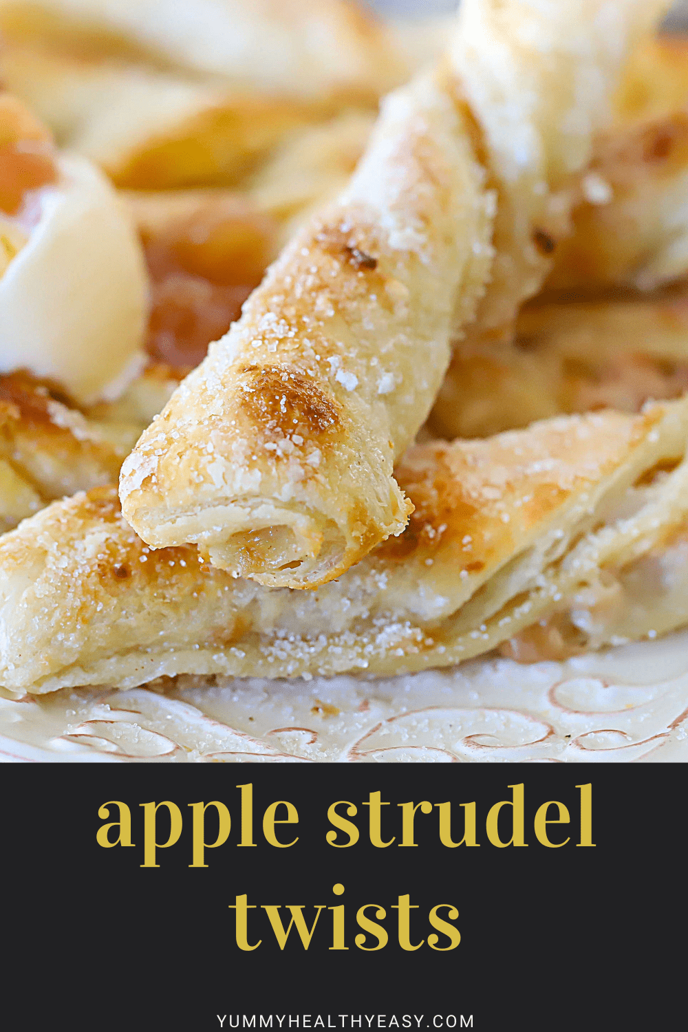 Who knew apple pie filling could help create such an amazing and fun dessert?! These Apple Strudel Twists are so easy to make. Puff Pastry dough is filled with a cream cheese and BakeGood™ Apple Pie Filling mix, then twisted and baked - heaven in a crunchy dessert breadstick. #ad @bakegood #bakegood #dessert #yummy via @jennikolaus